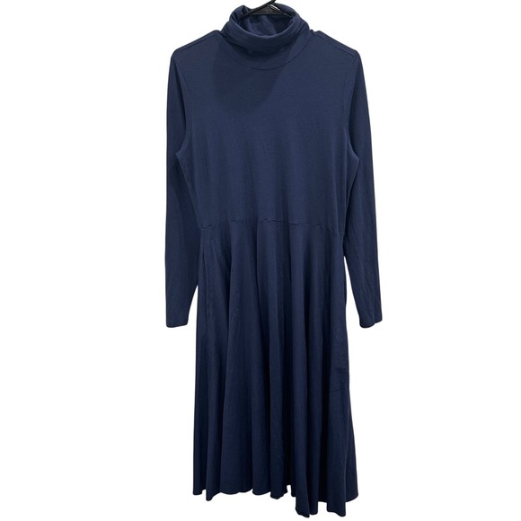 Peruvian Connection Ariana Navy Blue Stretch Jersey Turtleneck Midi Dress Large - Picture 3 of 13